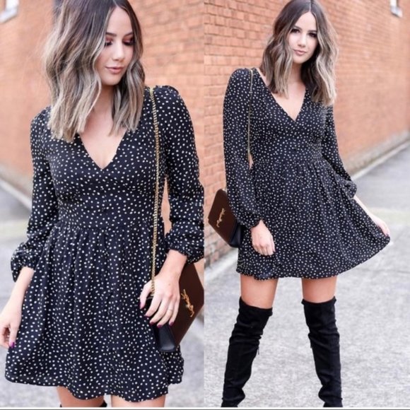 Wild Honey Dresses & Skirts - Wild Honey Long Sleeve Spot Me Mini Dress in Black